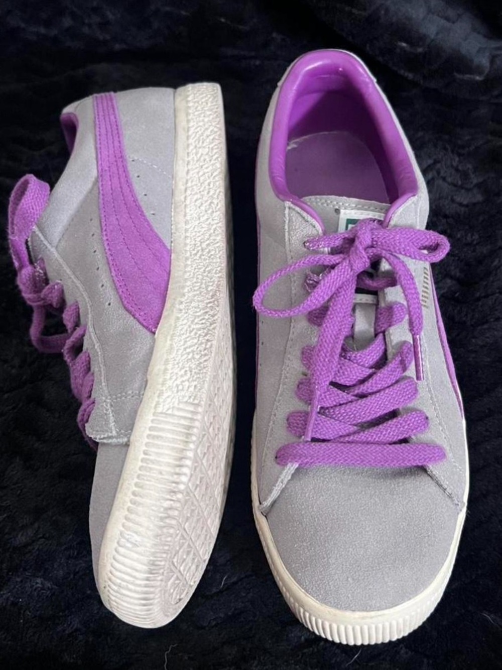 Puma CLYDE Basket Classic grey and purple trainers